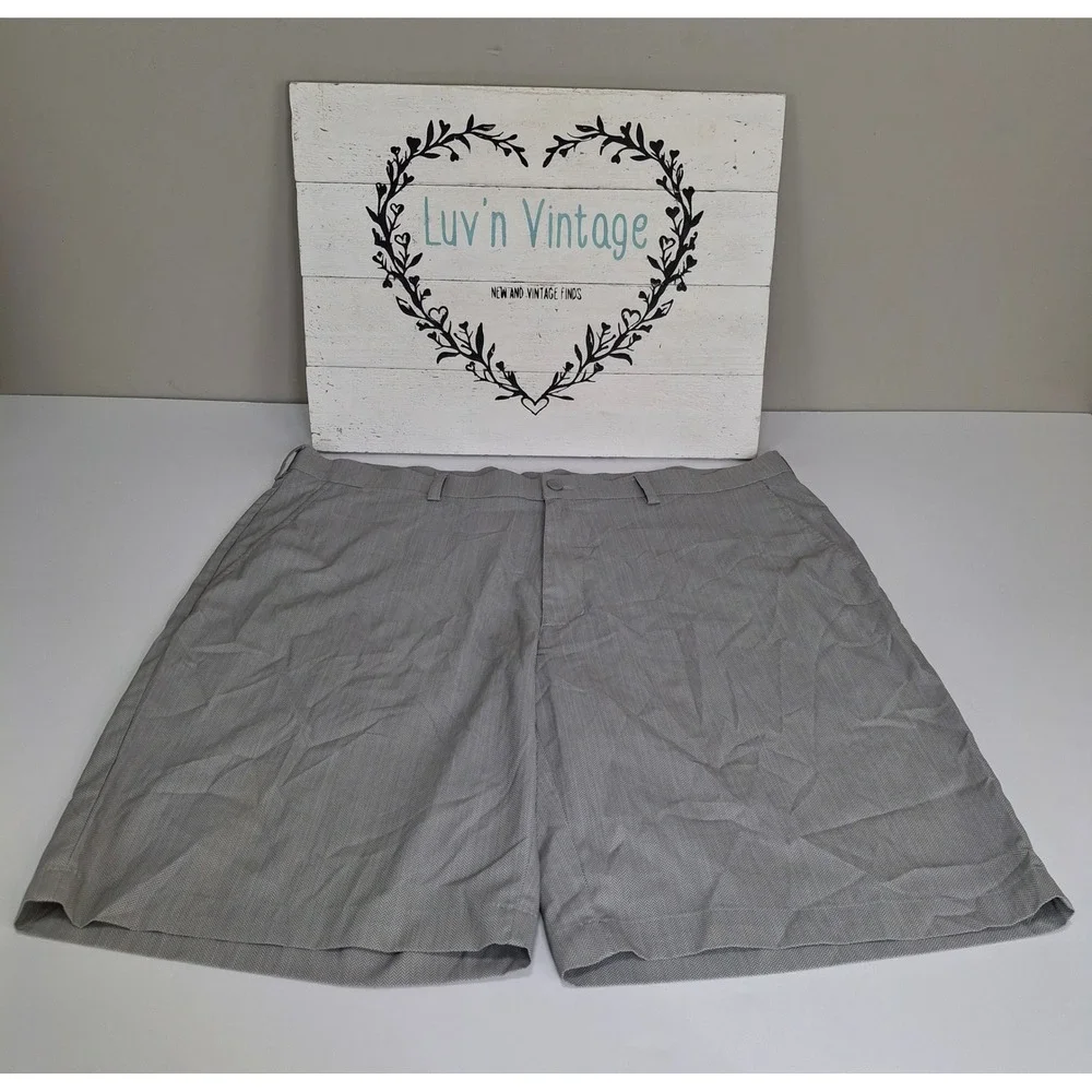 PGA Tour Mens Gray‎ Herringbone Golf Shorts Size 38 Flat Front Mesh Pockets